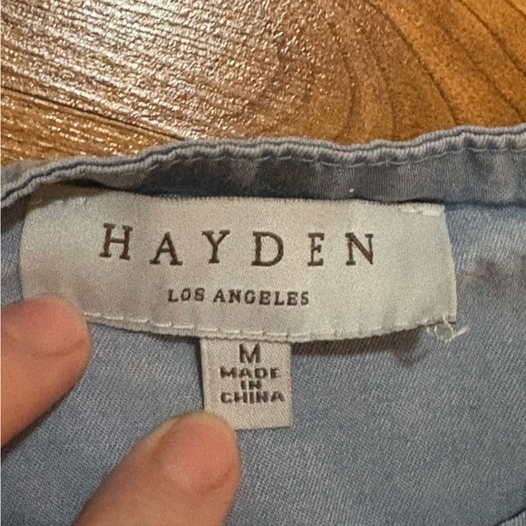 Hayden Los Angeles Tencel Square Neck Ruffle Cap Sleeve Top Light Denim Medium - Picture 10 of 13